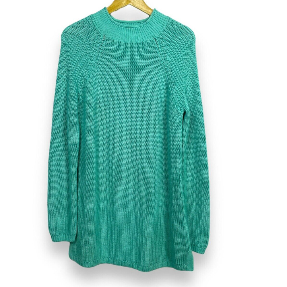 Talbots Mock Neck Heavy‎ Cotton Pullover Sweater L Aqua Blue Knit